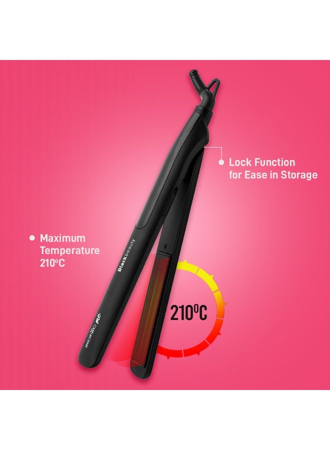 أي كونيك مكواة فرد الشعر «إيكونيك بلاك بيوتي» للنساء، مزودة بألواح عائمة مطلية بالسيراميك، مع ميزة قفل المقبض، وتقنية التسخين الفوري، فائقة النحافة وخفيفة الوزن، مناسبة للسفر، ومناسبة لجميع أنواع الشعر. - Image 5